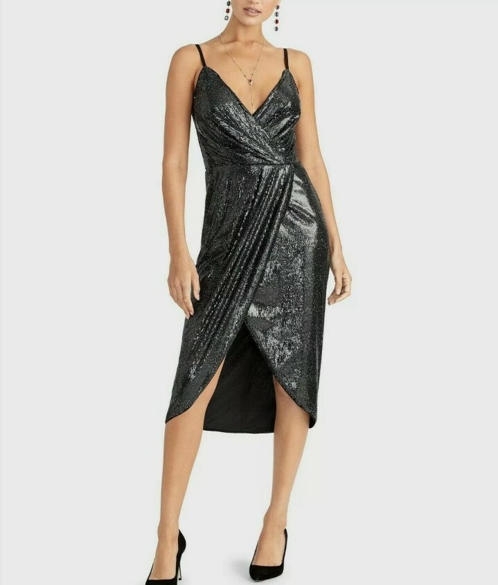 Rachel Roy Womens Sequined Tulip Hem Cocktail Dress, Black,