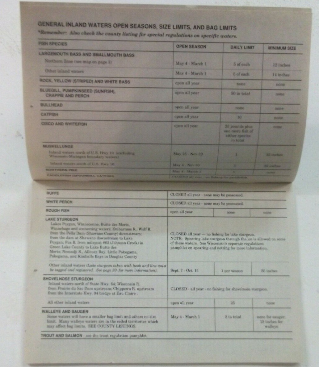 1991 Guide to Wisconsin Hook and Line Fishing Regulations Booklet eBay