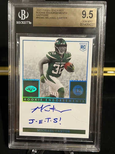 2021 Encased Michael Carter Autograph Endorsements JETS! Auto RC #/35 BGS 9.5/10
