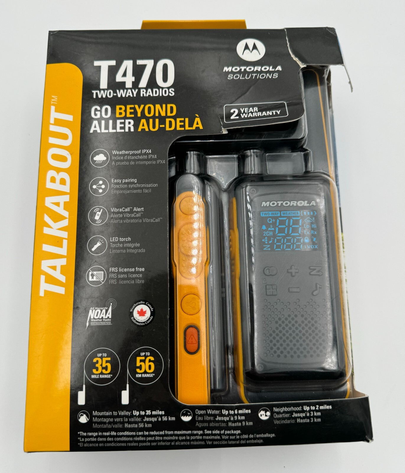 New Motorola Talkabout T470 TwoWay Radio, 35 Mile, 2 Pack, NOAA, Black