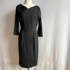 Vintage Curvy 1950s 1960s Jon McCauley Little Black Wool Sheath Dress LBD M