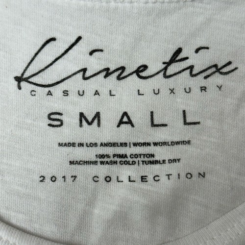 KINETIX CASUAL LUXURY Sz Small White Monday Crew Neck Curve Hem Fun Tee T-Shirt - Picture 5 of 7
