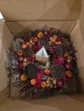 18" Rustic Pomegranate Apple Eucalyptus Door Wreath Handmade In Mexico