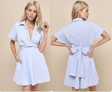 Lulus Light Blue Tie-Back Mini Dress With Pockets NWT Size M Medium