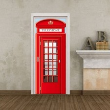 2 Pcs Telephone Booth Door Sticker DIY Self Adhesive Mural Creative Decal