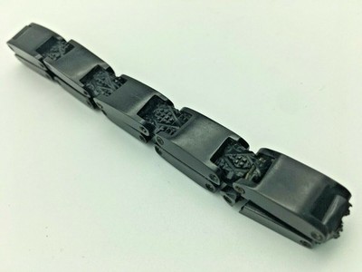 Antique Victorian Whitby Jet Handcarved Panel Link Bracelet England 1860s Mourn