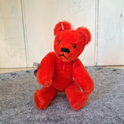 Vintage Grisly 6'' Christmas Red Mohair Teddy Bear W/ Tag