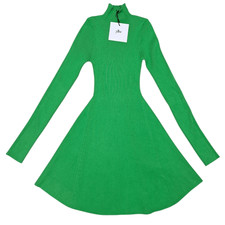 Yllw Mock Neck Holiday Party Fit & Flare Knit Mini Dress Vibrant Green Small NWT