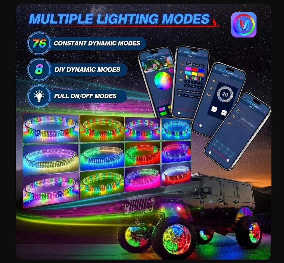 NUEVO 15 pulgadas Doble Fila LED Anillo de Rueda Llanta Luz Sueño RGB Persecución Para Camiones Coches Foto 3 de 4