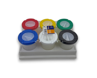 Playbox Pinselbecher 6er Set transparent mit Deckel, mit Halterung Malbecher