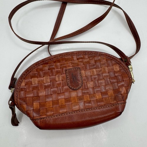 Vintage Hartmann By Lombardo Cognac Brown Woven Leather Crossbody Bag Purse