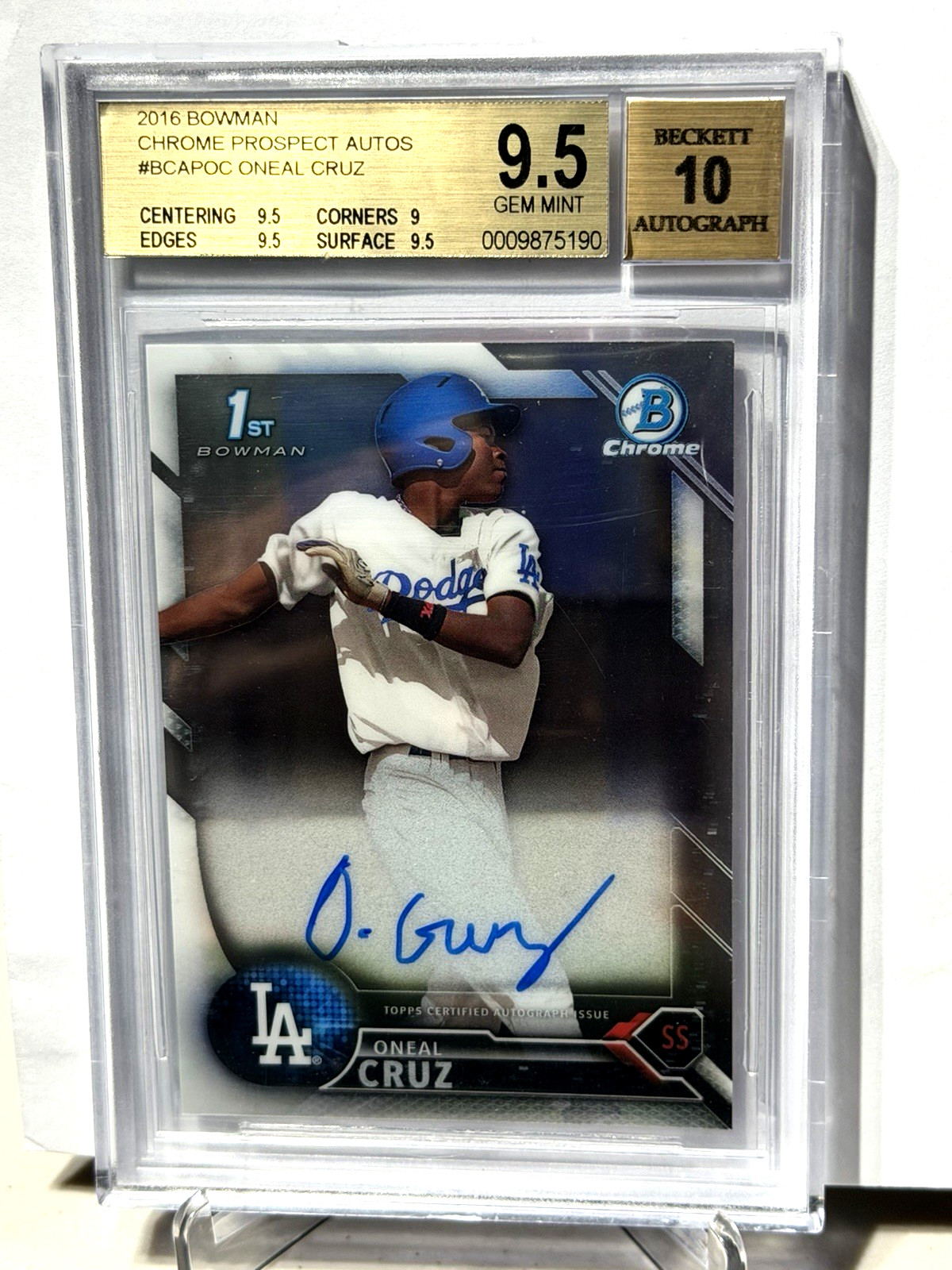 2016 BOWMAN CHROME ONEAL (ONEIL) CRUZ 1st PROSPECT ON CARD RC AUTO BGS 9.5/10