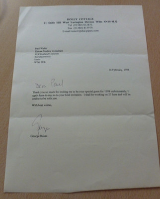 George Baker Inspector Wexford The Prisoner Hand Written Signed Letter 1998