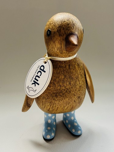 Dcuk Wooden Penguin Figure With Blue Poke a Dot Wellies