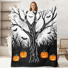 Halloween Themed Throw Gifts for Adult Kids, Skull Blanket for Women Men, Bat