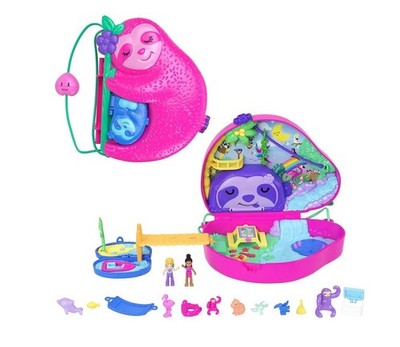 Polly Pocket Sloth Family 2-in-1 Purse Compact Playset, Dolls & Accessories New