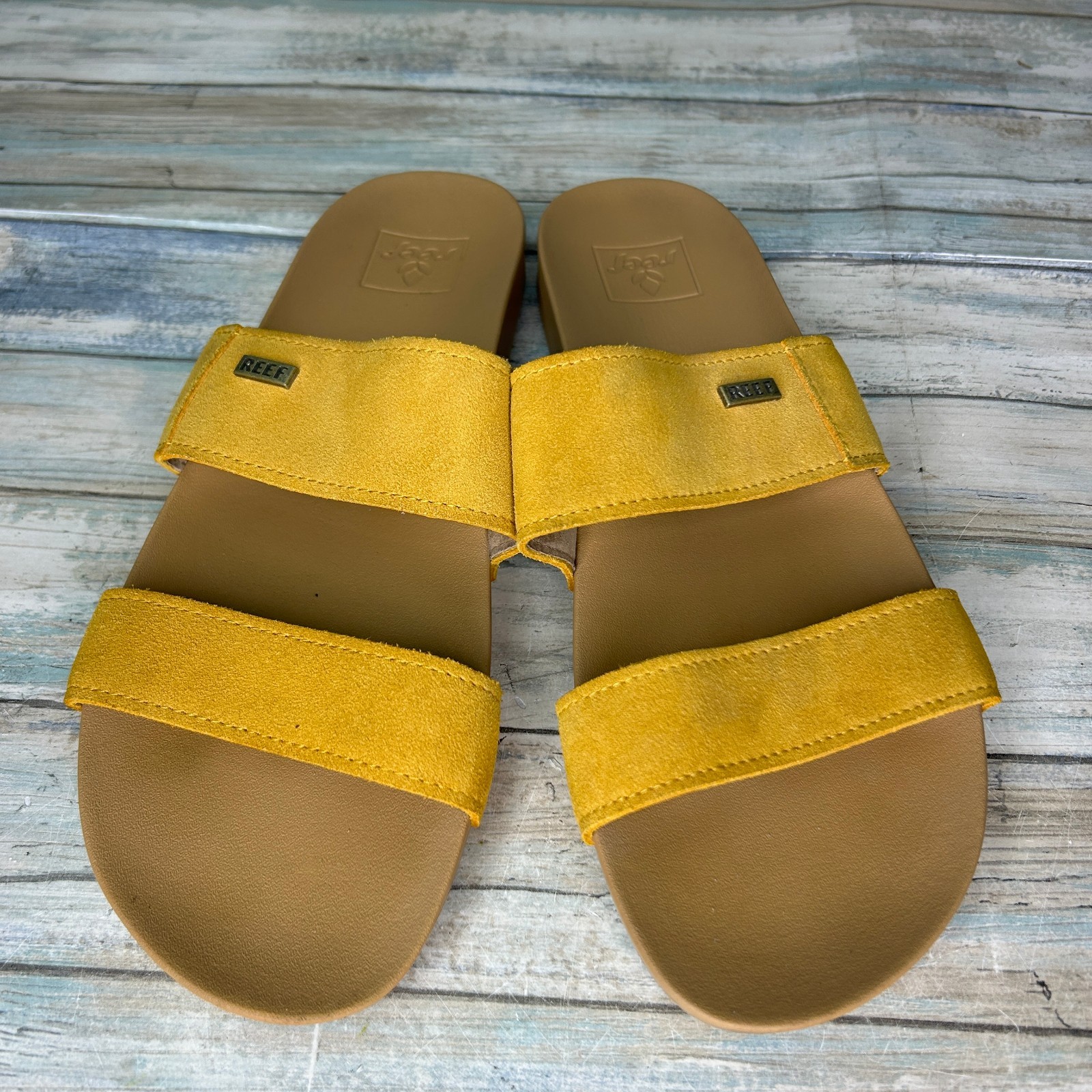 Reef Womens Sandals Cushion Bounce Vista Suede Size 10 Mustard Yellow