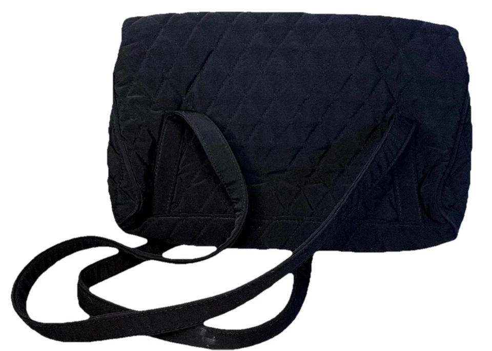 Vera Bradley Negro Cartera Acolchada Bolso de Mano Plata Metal Firma Elegante Clásico Foto 2 de 4