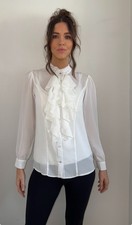 NEXT White Ruffle Front Blouse Size 10- 22