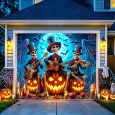 Halloween Garage Door Decorations 7 x 8 ft Skeleton Band Hanging Backdrop