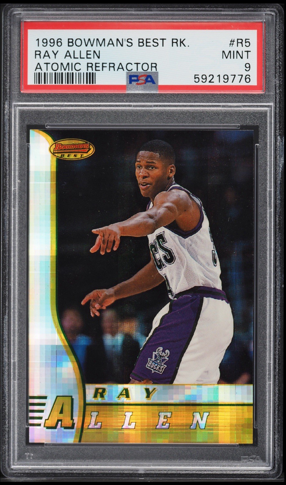 1996 RAY ALLEN Bowman’s Best ATOMIC REFRACTOR RC #R5 PSA 9 🔥 Bucks Rookie HOF