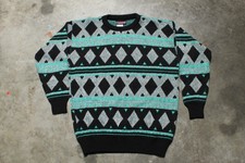 Vintage 80's Made in USA Geometric Knit Sweater - Metallic Silver Yarn - Medium