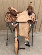 Leather Western Barrel Racing Trail Horse Tack Saddle With Girth Size 15".