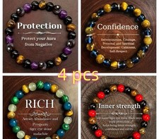 4PCS Natural Stone Beaded Bracelet Set Unisex Stretch Bracelets Gift Jewelry