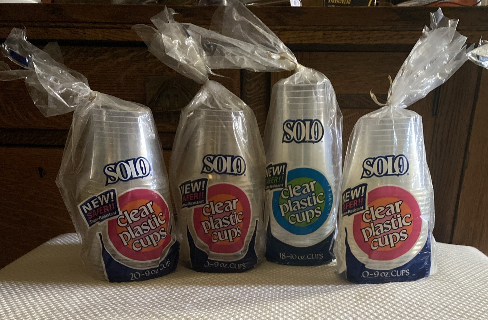 NOS Vintage Solo Cups Lot 4 PACKS Clear Plastic 20-9 Oz X3 18-10 Oz X1 NEW 90s