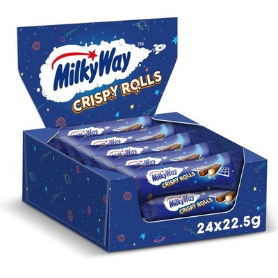 MILKY WAY Crispy Rolls, Milk Chocolate, Biscuit Snack bar, Single 22.5 g (1 x 24