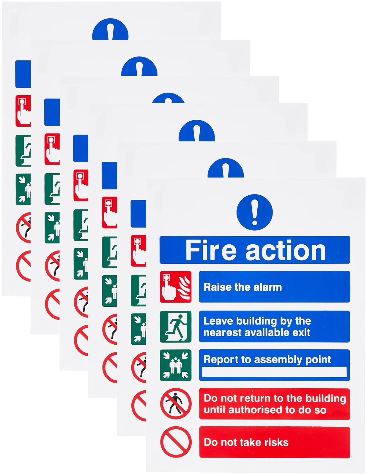 6 x Raise The Alarm Fire Action Notice Signs 150mm x 200mm - Self Adhesive