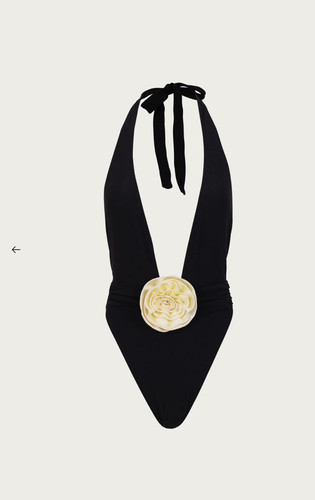 SAME Los Angeles ROSETTE V ONE PIECE Faux Suede Black/Cream SOLD OUT SIZE XS