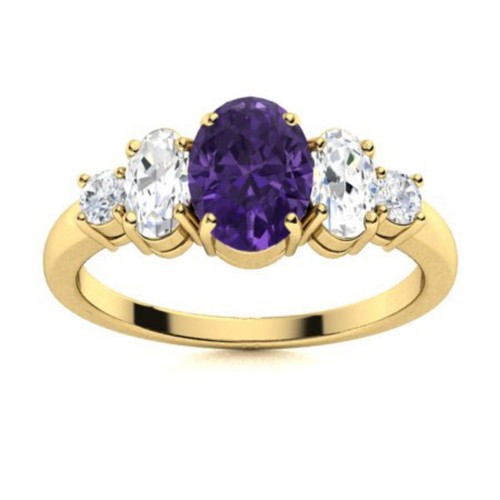 Natural Amethyst Sterling Silver Solitaire with Accents Mother Ring Jewelry