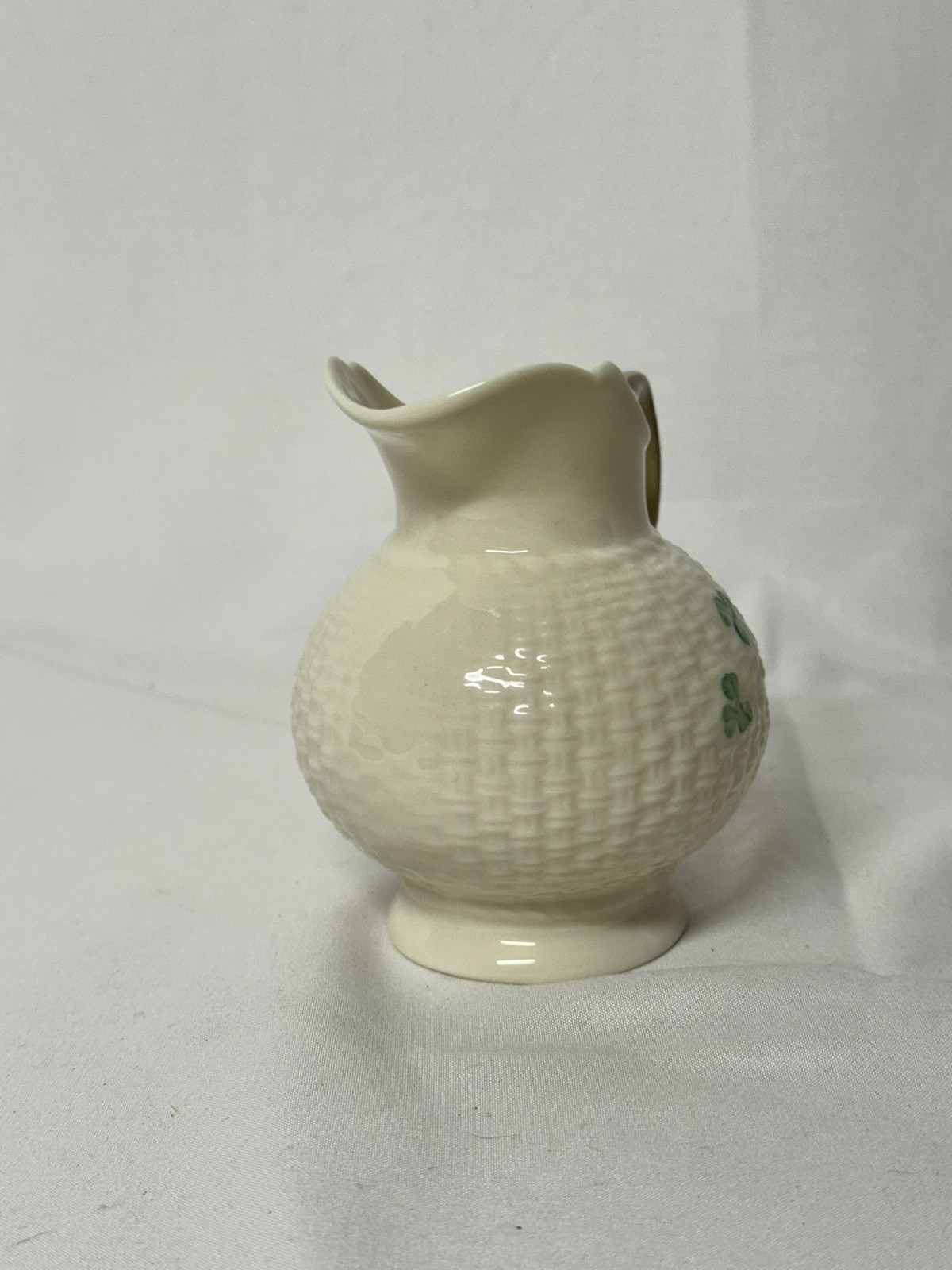 Vintage Belleek Shamrock Basket Weave Design Sugar and Open Creamer Set