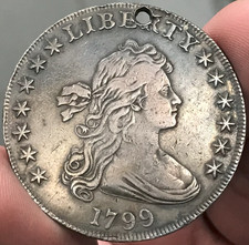 1799 $1 Draped Bust Silver Dollar - Heraldic Eagle Reverse - VF Details Holed