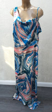 Quiz Curve Maxi Dress Size 24 Blue Pink Marble Swirl Satin Cowl Neck Holiday NEW