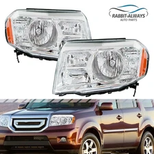 For 2009-2011 Honda Pilot 4Dr Chrome Housing Amber Corner Headlights Pair