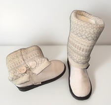 MUK LUKS Women's Janie Knit Cuff Mid-Calf Boot Beige Sz 6W House Slippers
