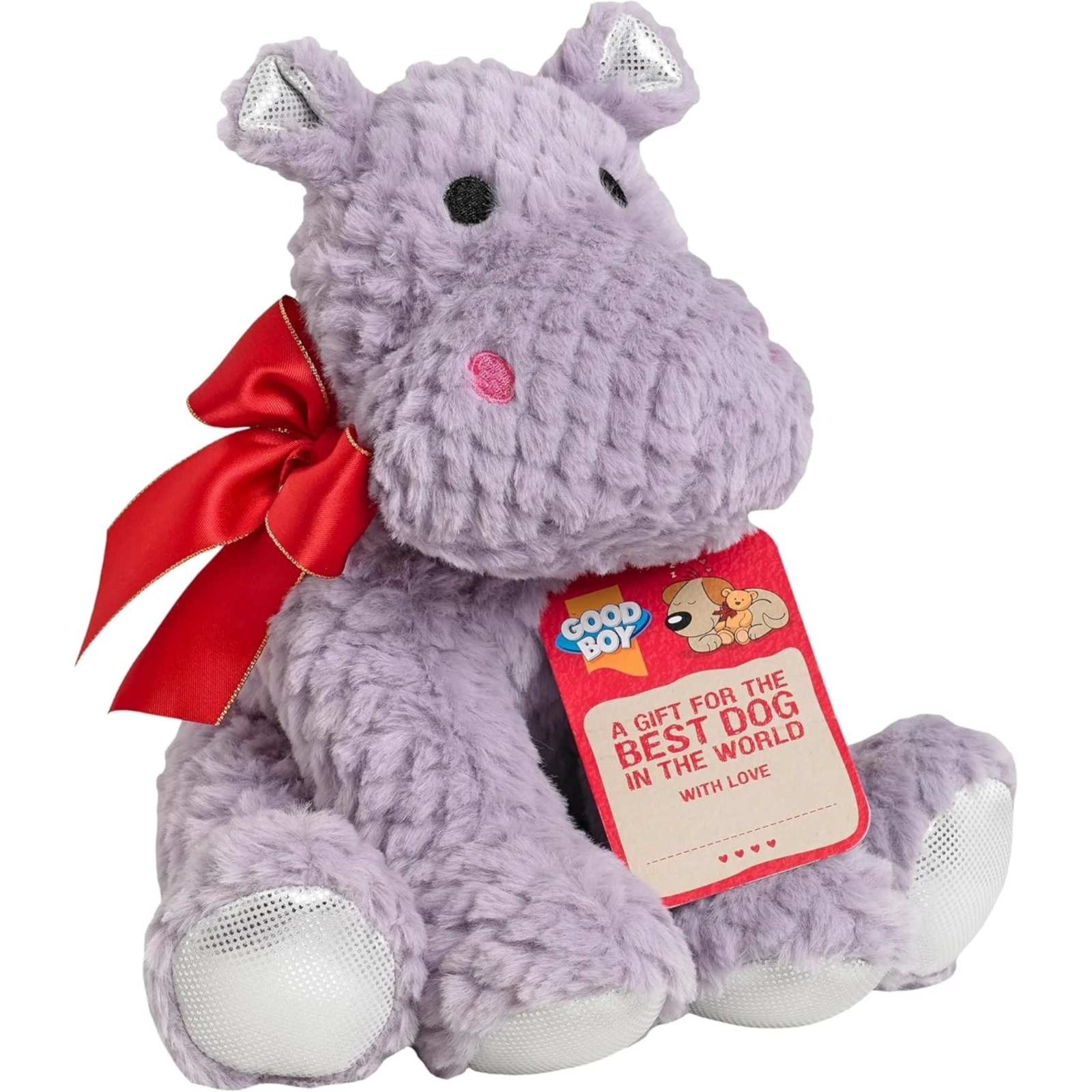 Christmas Dog Toy Good Boy Plush Hippo Soft Squeaky Gift with Tag 24cm Puppy