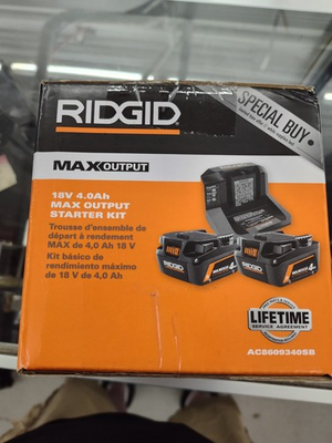 #ad #ad RIDGID MAX OUTPUT 18V 4.0Ah Starter Kit 2 Batteries Charger AC8609340SB $85.00