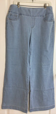 Denim And Co. Blue Bleach Soft Denim Wide Leg Pull On Stretch Pants W Pockets 10