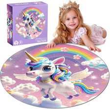 72 Pieces Shimmery Jumbo Unicorn Floor Puzzle 22.8 Inch Round 72 Pc Ages 3-6