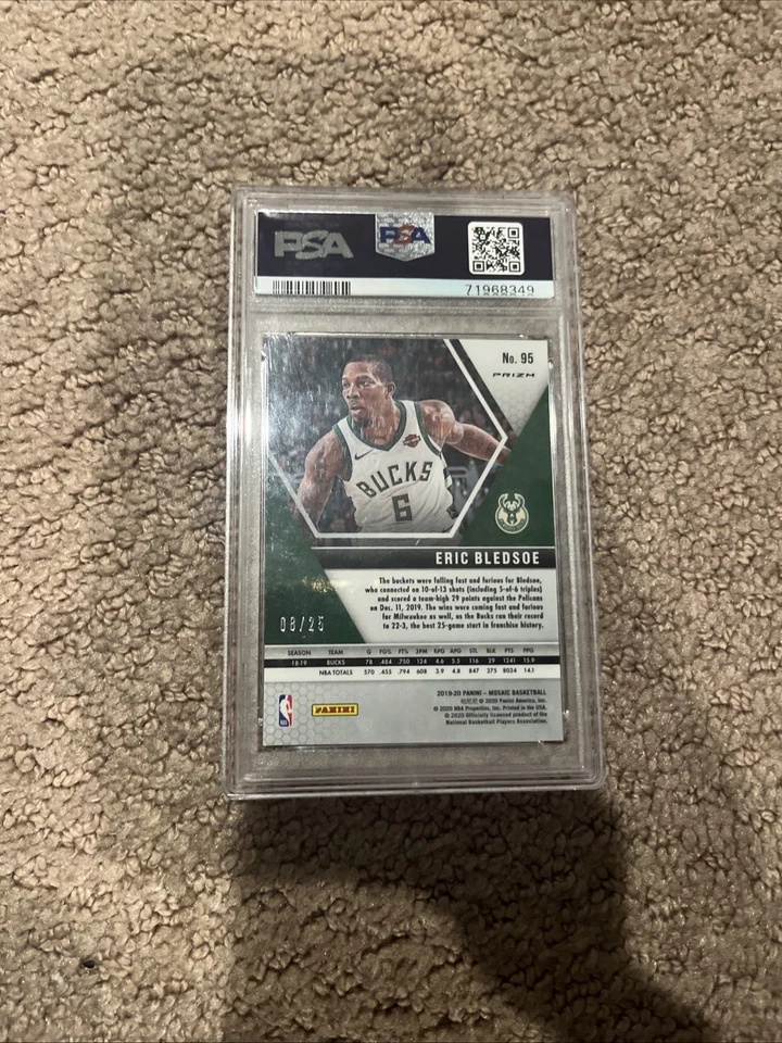 Panini Mosaic #95 Eric Bledsoe 2019 NBA naranja fluorescente #7/25 PSA 10 gemas como nuevo Foto 2 de 2
