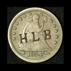 1854-P Seated Liberty Silver Quarter 25 Cent Stamped 'HLB" - Free Shipping USA