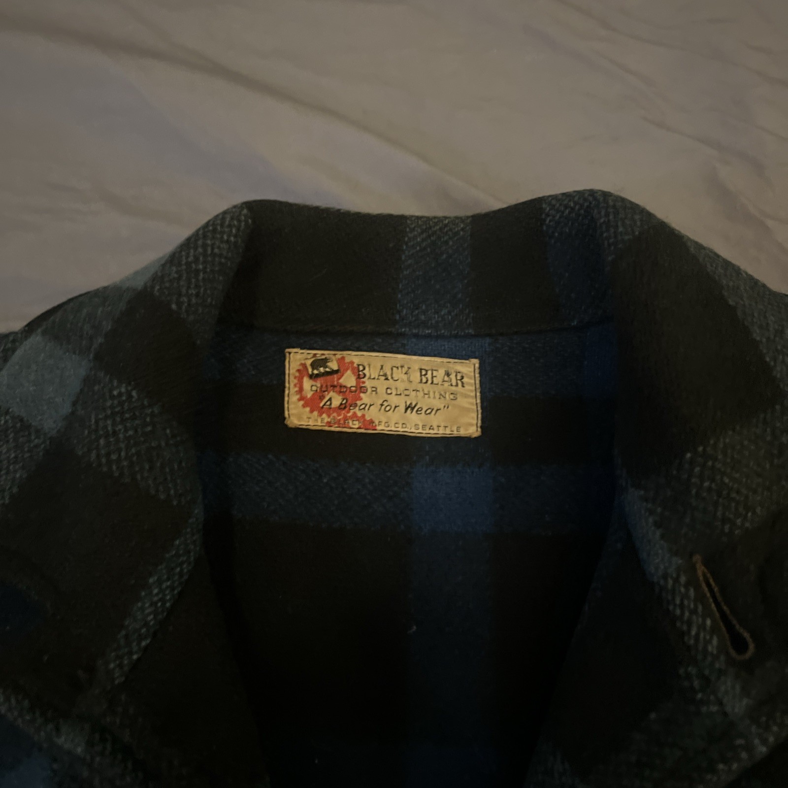 Vintage Black Bear Brand 30s 40s Blue Plaid Mackinaw Cruiser Jacket Sun Fade M/L - second product detail image