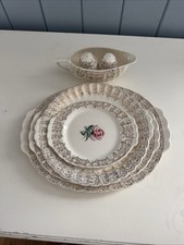 Juego de vajilla vintage c.1940 American Limoges “Le Fleur Rouge” oro 22K (6)