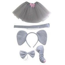 Elephant Ears Headband Nose Bow Tie Tail Skirt Headpiece Props for Themed Party