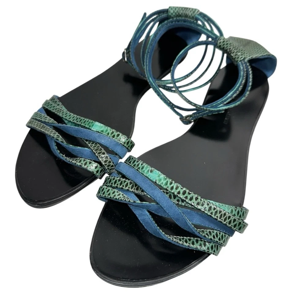 Sandalias Kathryn Amberleigh para mujer talla 9,5 azul verde piel de serpiente con tiras Foto 2 de 4