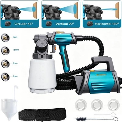 Farbspritzgerät elektrisch HVLP Spritzpistole 800W 1300ml 4 Düsen Zaun Wand Schuppen DIY
