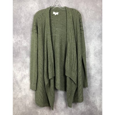 Lou & Grey On Point Cardigan Women Large Green Alpaca Blend Open Waterfall Front
